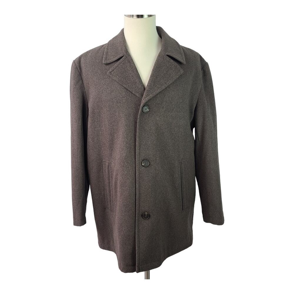 London Fog Men's Amity Brown Gray Wool Blend Lined Overcoat Car Coat Jacket XL